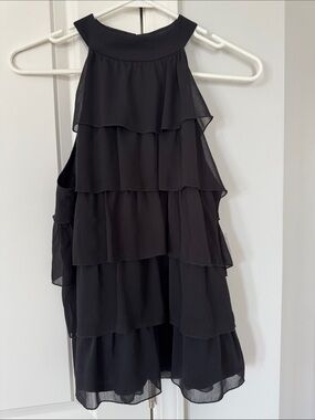 Willi Smith Black Tiered Chiffon Halter Blouse